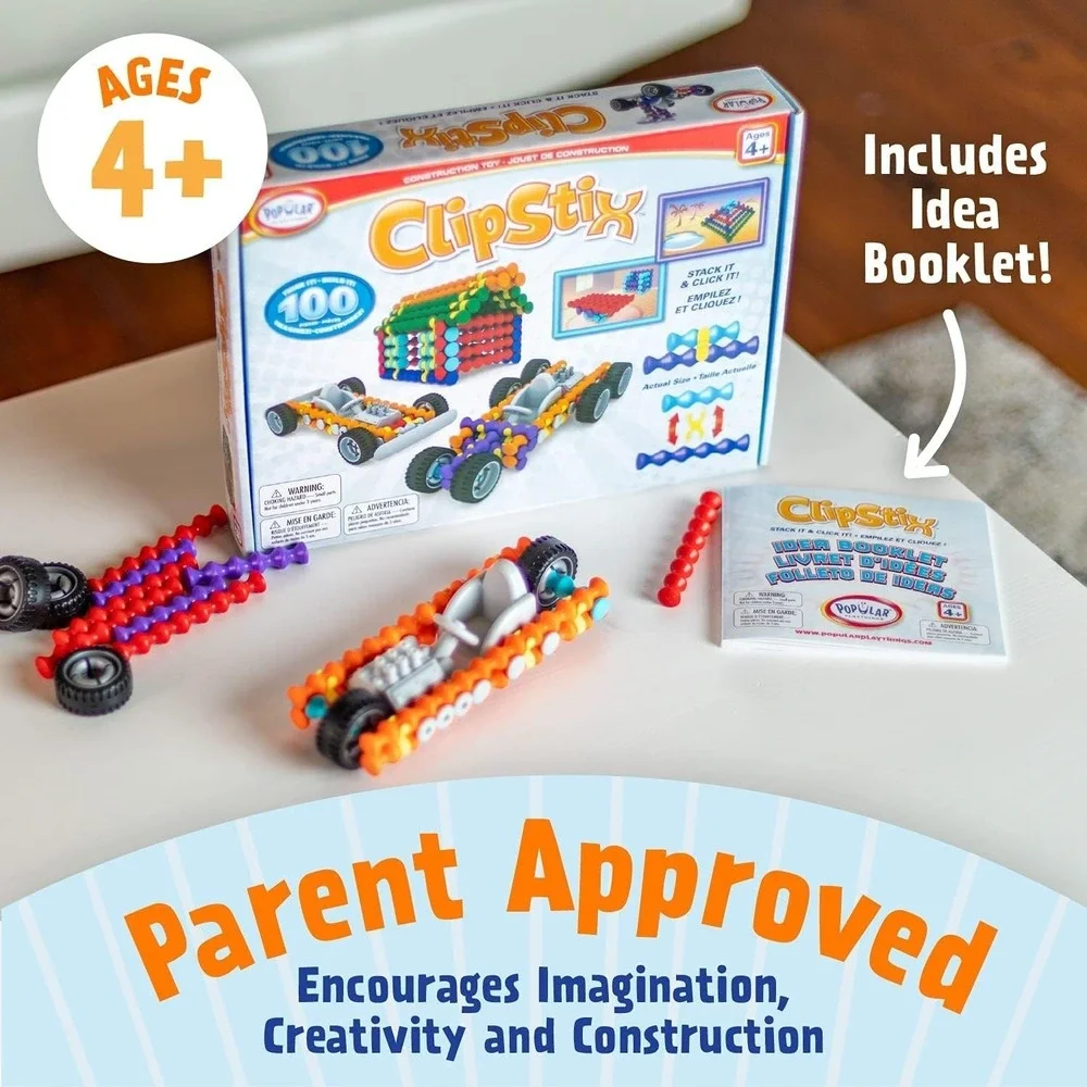 POPULAR PLAYTHINGS Clipstix Construction Toy 100 Pieces Build a car or house etc